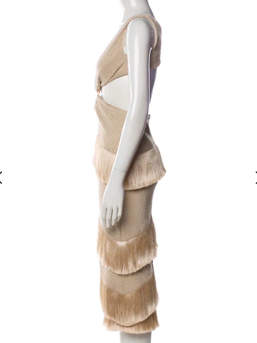 Beige Metallic Fringe Midi Dress - Picture 3 of 8